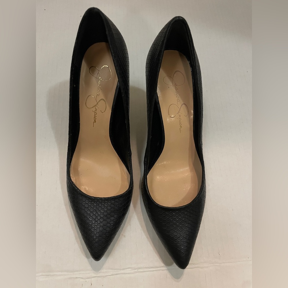 Jessica Simpson Women's Black Pump Snakeskin Print Heels Size 5.5 3 Inch Heal